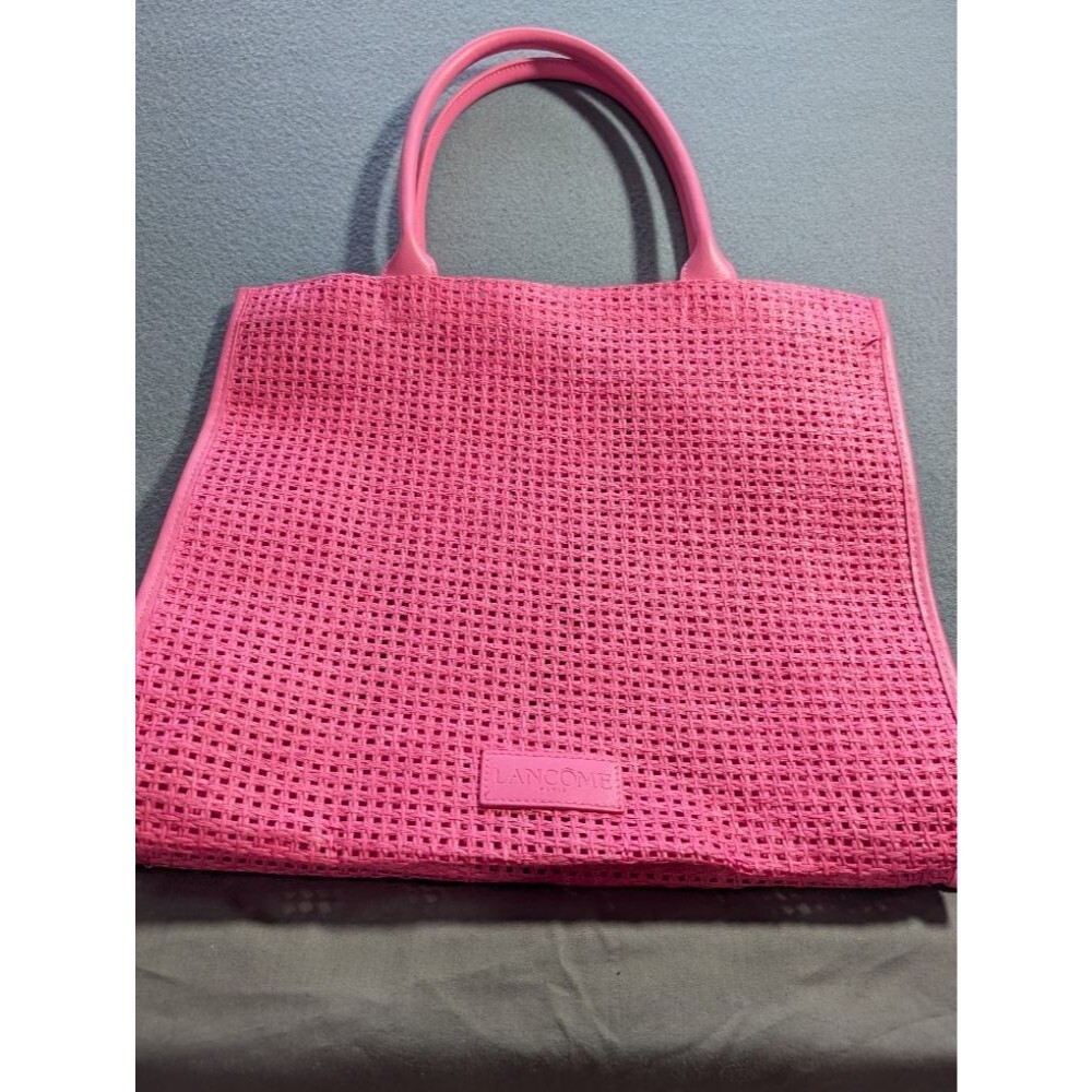 Lancôme Paris Pink Woven Straw Tote Bag Summer Beach Carryall Handbag